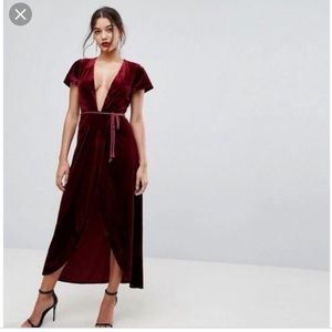 Wine Red Velvet Wrap Dress
